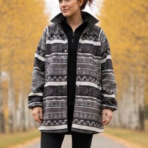 Vintage Black Reversible Jacket Windbreaker Coat Unisex Medium Aztec Fleece 90s